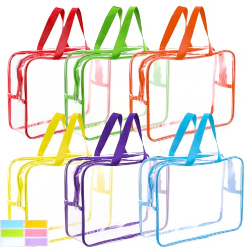 6 Pack Large Clear Makeup Bags - Waterproof PVC Toiletry Organizer with Handle