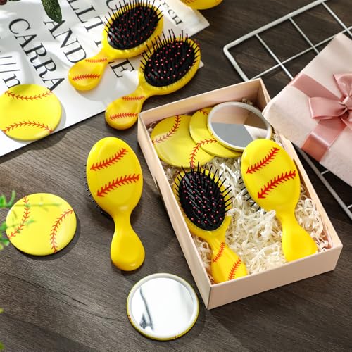 Meanplan Softball Party Favors - 12 Hair Brushes & 12 Mirrors, Yellow