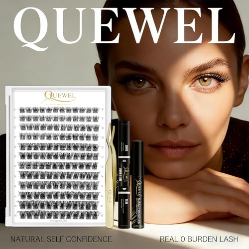 QUEWEL DIY Eyelash Extension Kit with 144 Cluster Lashes, Bond, Seal & Tool