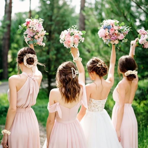 Bridesmaid Proposal Gift Set - Satin Hair Scrunchies & Pearl Claw Clips, 12 Pieces