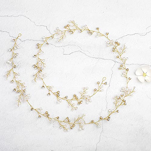 Yean Gold Wedding Hair Vine Long Bridal Headband - 100cm Hair Accessories for Bride & Bridesmaid