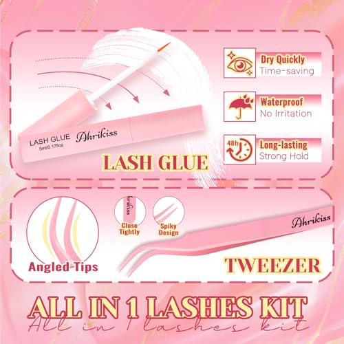 Ahrikiss Ethereal Brown Cat Eye Lashes Kit - Natural Look, 8 Pairs with Glue & Tweezers