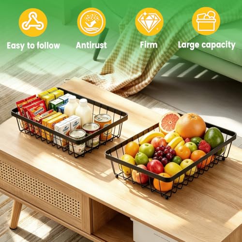 2-Tier Metal Fruit Basket with Banana Hangers for Kitchen