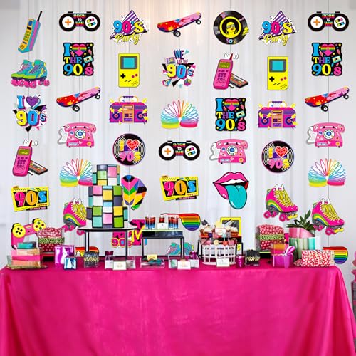 90s Party Hanging Decorations - 8 Retro Garlands for Themed Events