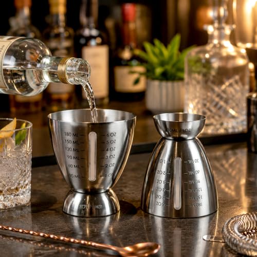 Homestia Stainless Steel Cocktail Jigger Set with Pourer Spout - 1 to 6 oz Measuring Cups