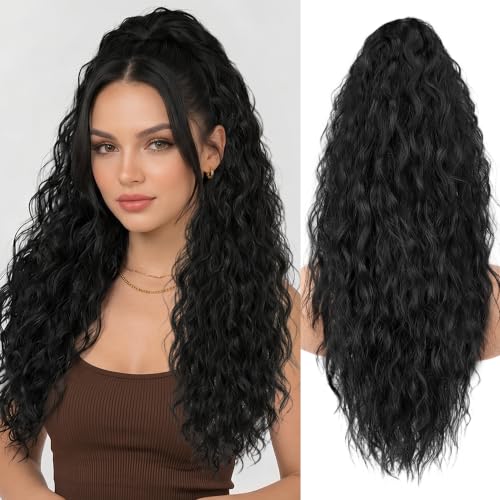 TYQ 24" Natural Black Curly Claw Clip Ponytail Extension