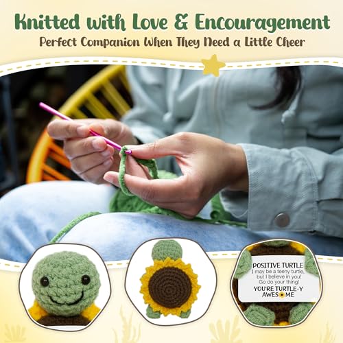 Handmade Positive Crochet Turtle Gift for Women - Soft Yarn Decor