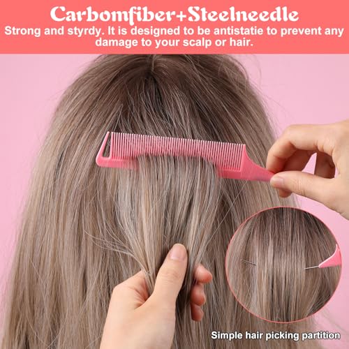 Mabor 3 Pcs Rat Tail Combs for Hair Styling - Curved Fine Tooth