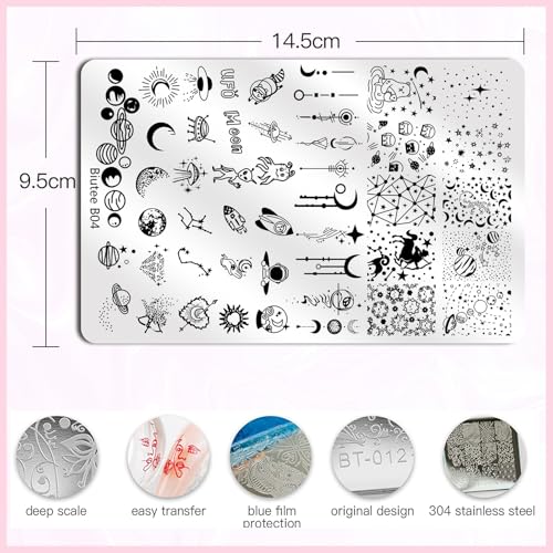 Biutee 7PCS Large Nail Stamping Kit with Scraper & Plates