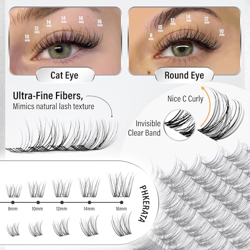 PHKERATA Velure Wispy Lash Clusters - DIY Ultra-Light Extensions, 120Pcs, 8-16mm
