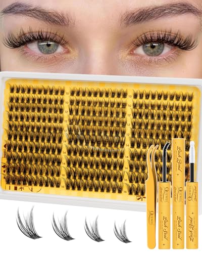 QUEWEL DIY Lash Cluster Kit with 300PCS Wispy Lashes, Bond and Seal