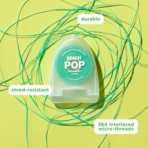 Reach POP Dental Floss 164 Ft Pack of 2 Peppermint Vegan Wax Shred-Resistant