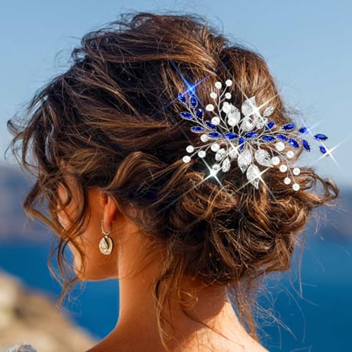 Navy Blue Rhinestone & Pearl Bridal Hair Comb - Wedding & Special Occasion Hair Accessories