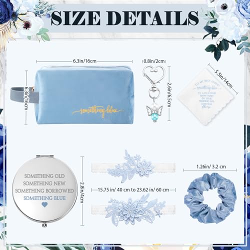 Hanaive Wedding Gift Set for Bride - Blue Cosmetic Bag Handkerchief Garter Mirror Charm