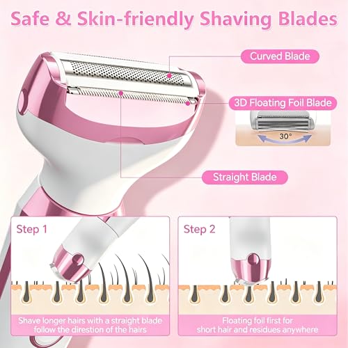 RUIM 5-in-1 Women's Electric Shaver & Hair Trimmer Kit - for Legs, Underarms, Bikini Line, Face & Body, Painless Cordless Wet/Dry Razor, Waterproof & USB Rechargeable for Women Grooming