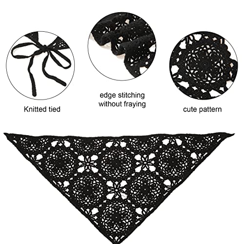 AWAYTR 2Pcs Black & White Crochet Boho Headband Set