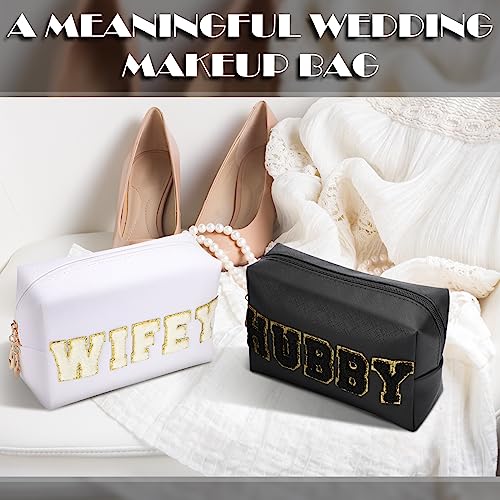 Wifey & Hubby Patch Makeup Bag Set - Waterproof PU Leather Travel Organizer