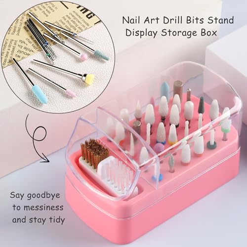 30-Hole Nail Drill Bit Holder & Cleaner Organizer - Pink