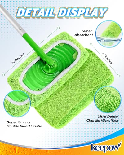 KEEPOW Dual-Material Mop Pads - 4 Pack Compatible with Swiffer