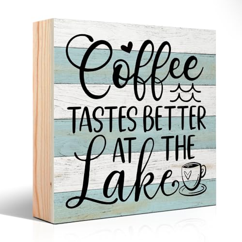 Coffee Tastes Better at The Lake Wooden Sign - Rustic Desk Decor