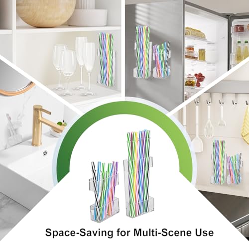 2-Pack Acrylic Straw Holder for Cabinet Doors - Reusable Organizer
