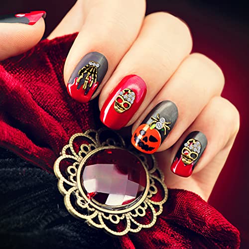 Maitys Antique Gold Spider Skull Nail Charms 60Pcs Halloween Rhinestones