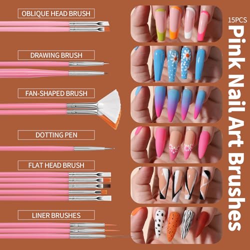 FANDAMEI Pink Nail Art Kit with Brushes, Glitter, Rhinestones & Decorations - A-Pink