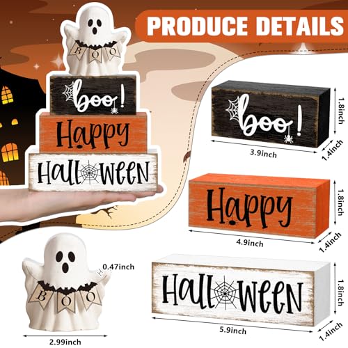 Halloween Wooden Table Decorations - Rustic Farmhouse Set of 4
