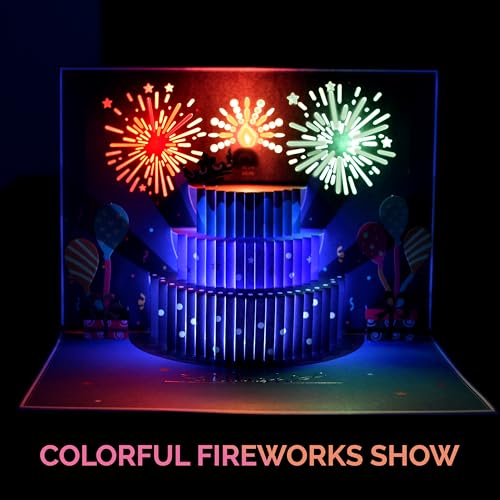 3D Pop Up Happy Birthday Card with LED Fireworks & Melody