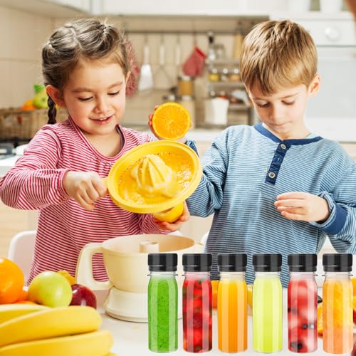 30 Pcs 2oz Leak-Proof Plastic Juice Bottles with Black Lids & Funnels