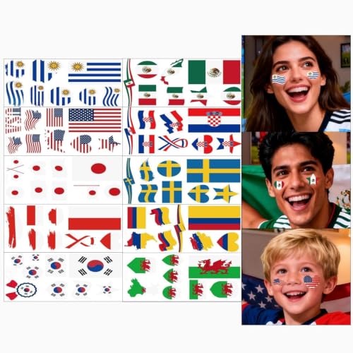 Maigitur Pattern Q44 World Flag Temporary Tattoos 10 Sheets Multicultural Stickers