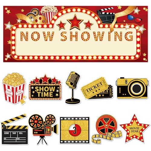 Movie Night Party Decorations Set with Now Showing Banner & Cutouts