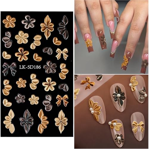 Bow Flower 3D Nail Stickers with Pearls & Rhinestones for Nail Art
