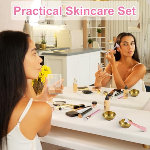SPNKMJUJ 16PCS Gold Esthetician Facial Supplies Set - Stainless Steel Mixing Bowls & Brushes