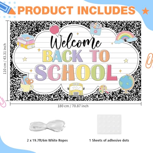 Welcome Back to School Banner 71x43 Inch Composition Notebook Design