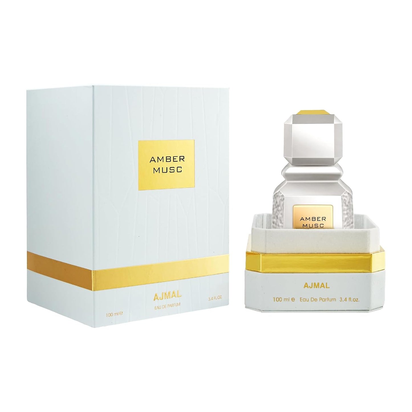 Ajmal Amber Musc Eau de Parfum 3.4 oz - Unisex Amber Floral & Musky Woody Fragrance with Rose, Cedarwood & Musk | Long-Lasting Luxury