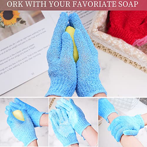 4 Pairs Exfoliating Bath Gloves - Double-Sided Body Scrubber Mitts