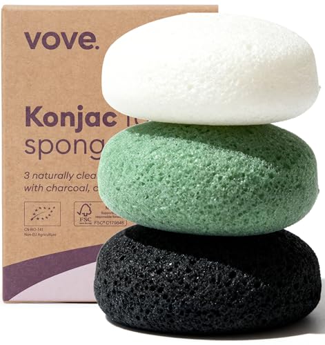 Organic Konjac Facial Sponges 3-Pack with Bamboo Charcoal & Green Clay