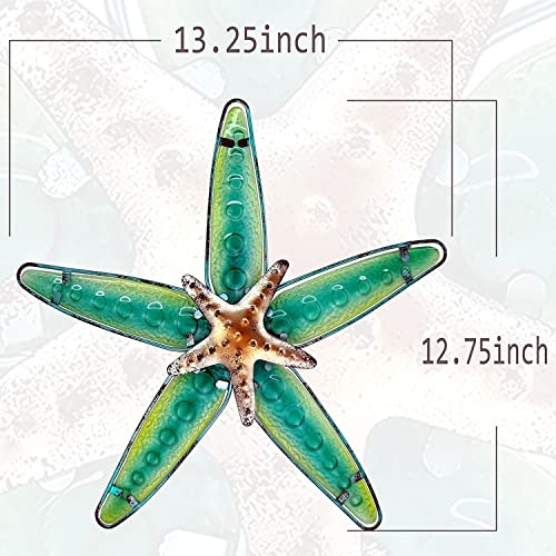 Handcrafted Ocean-Themed Starfish Wall Art - Blue Metal & Glass Decor