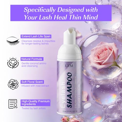 Lash Shampoo Kit with Foam, Brush, Spoolies, Fan & Travel Bag for Extensions & Natural Lashes