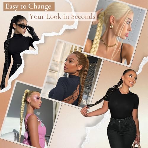 34 Inch Extra Long Brown Braided Ponytail Extension | Easy Attach Hairpiece
