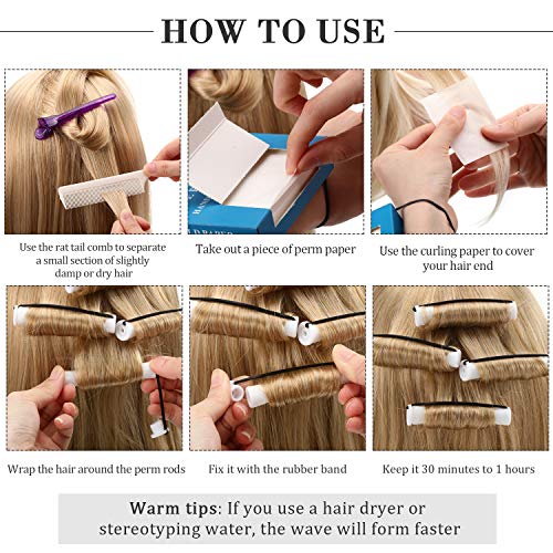 WILLBOND White 48 Perm Rods Kit with 2 Steel Combs, 350 Perm Papers & Clips