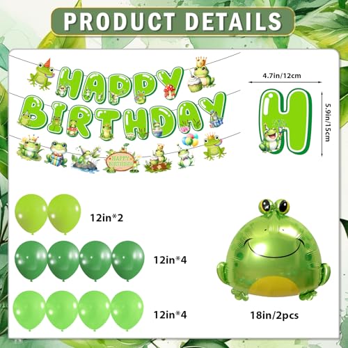 Frog Birthday Decorations Set - Happy Birthday Banner & Balloons