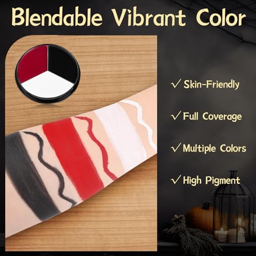 VPCRT6 Halloween Face Paint Kit White Black Red 3PCS Sponge & Brush - Variation 1