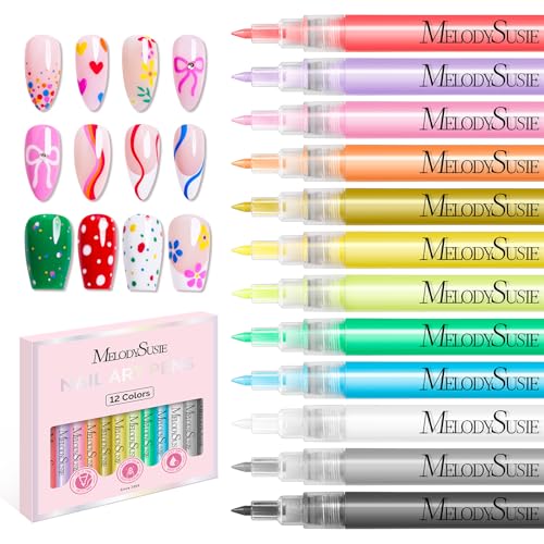 MelodySusie Nail Art Pens Set - 12 Colors, 0.7MM Precision for DIY Designs