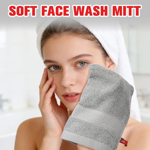 Gray Reusable Cotton Bath Mitts 8-Pack - Soft Body & Face Washcloths