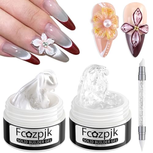 Fcozpjk Solid Builder Gel for Nails - Pearly White & Clear 15ml