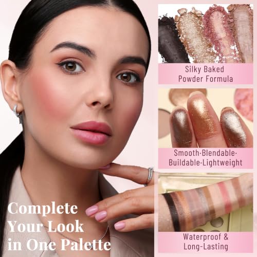 UCANBE Baked Makeup Palette B - All-in-One Full Face & Eye Makeup Kit with Eyeshadows, Blush, Bronzer & Highlighter