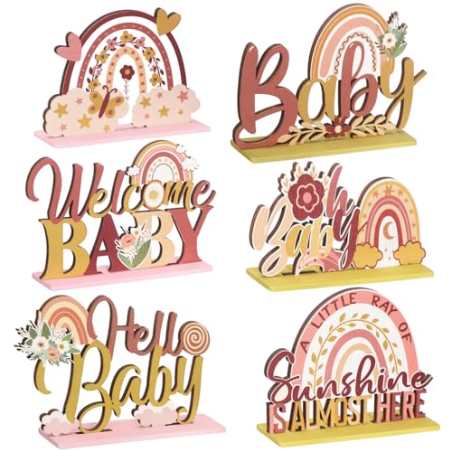Boho Rainbow Baby Shower Centerpieces - 6 Pcs Floral Table Decor