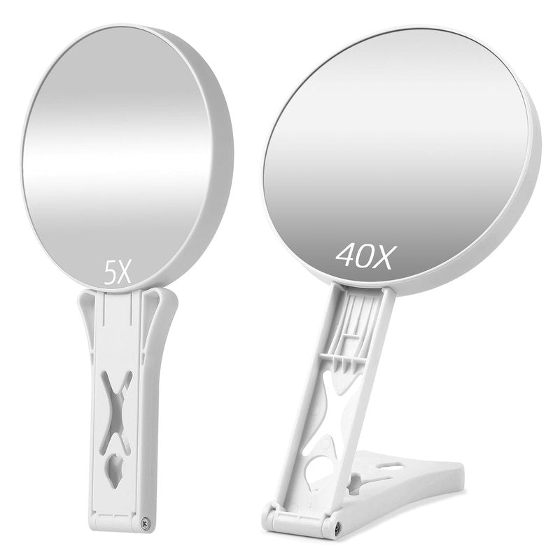 Double-Sided 40X/5X Magnifying Mirror - Precision Makeup & Travel-Friendly Design | Handheld & Table Stand